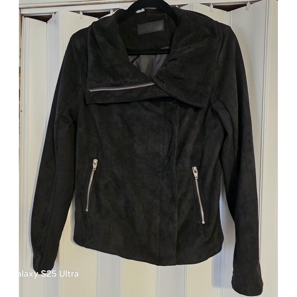 SL8 Women's Black Faux Suede Leather Motorcycle Jacket M Biker